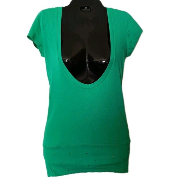Vintage Y2K Baby Doll Top Women’s T Shirt Sz Small Green Mall Scene Sequin Poof - Picture 1 of 7